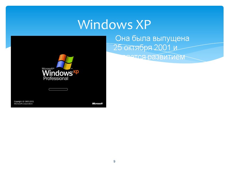 9 Windows XP  Она была выпущена  25 октября 2001 и  является